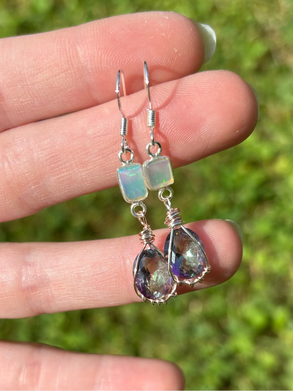 Mystic topaz and opal earrings